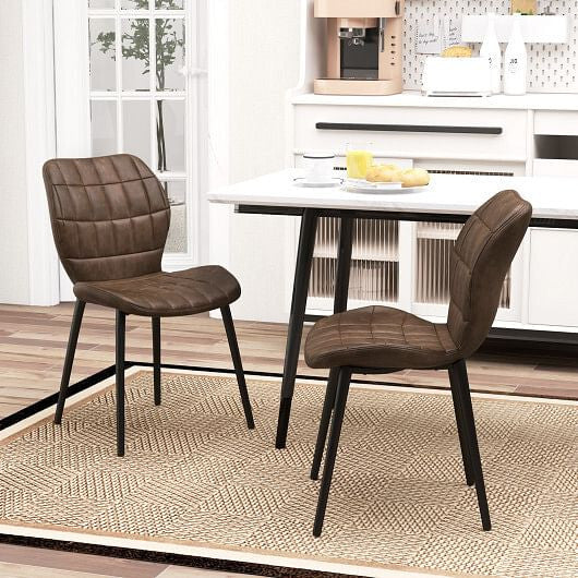 Dining Chairs Set of 2 with Padded Back  Metal Legs and Adjustable Foot Pads-Brown-1