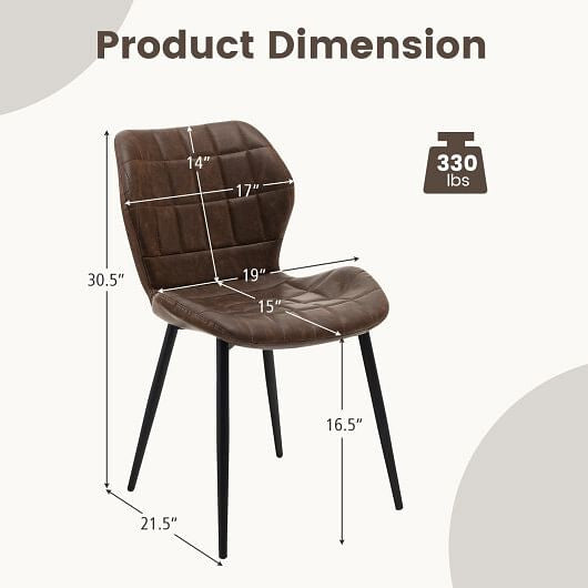 Dining Chairs Set of 2 with Padded Back  Metal Legs and Adjustable Foot Pads-Brown-3
