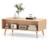 Rattan Coffee Table Mid Century Modern Center Table with 2 Storage Drawers-Natural-2