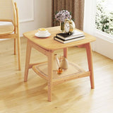 Boho Bamboo Sofa Side Table with Faux Rattan Storage Shelf-Natural-0