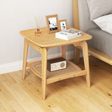 Boho Bamboo Sofa Side Table with Faux Rattan Storage Shelf-Natural-1