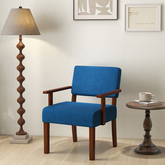 Linen Accent Chair Living Room Chair with Soft Padded Seat and Backrest-Blue-2
