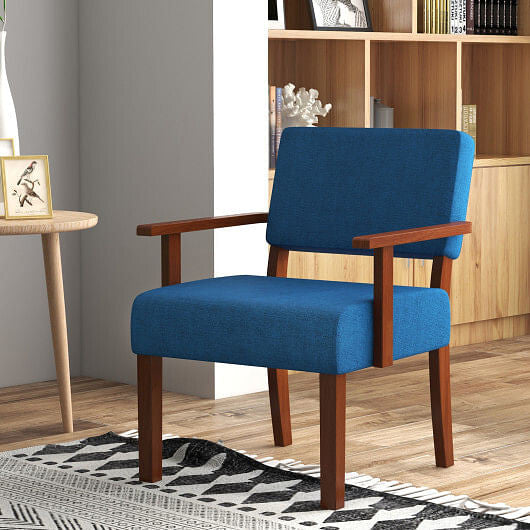 Linen Accent Chair Living Room Chair with Soft Padded Seat and Backrest-Blue-4