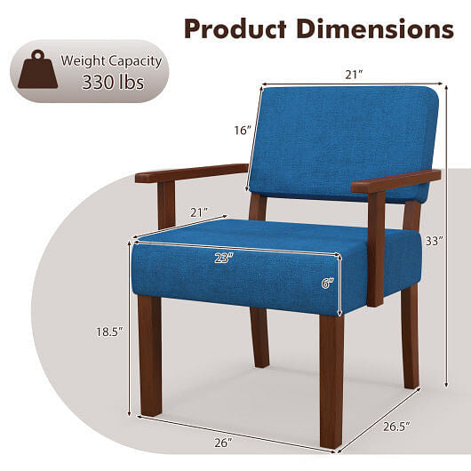 Linen Accent Chair Living Room Chair with Soft Padded Seat and Backrest-Blue-5