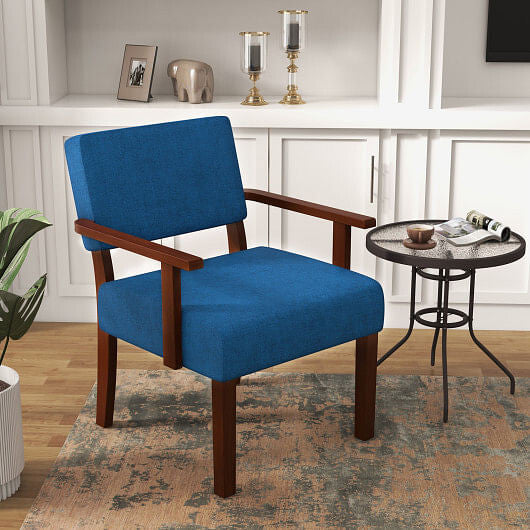 Linen Accent Chair Living Room Chair with Soft Padded Seat and Backrest-Blue-3