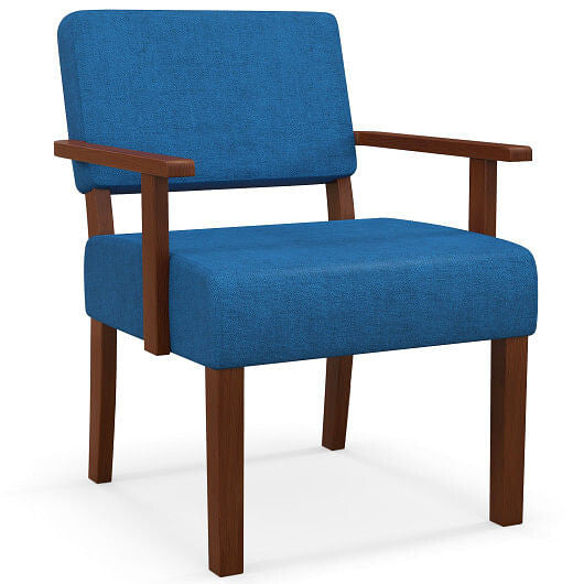Linen Accent Chair Living Room Chair with Soft Padded Seat and Backrest-Blue-0