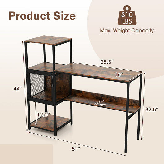 Computer Desk with Bookshelf Home Office Desk with Storage Cabinet and Shelves-Rustic Brown-3