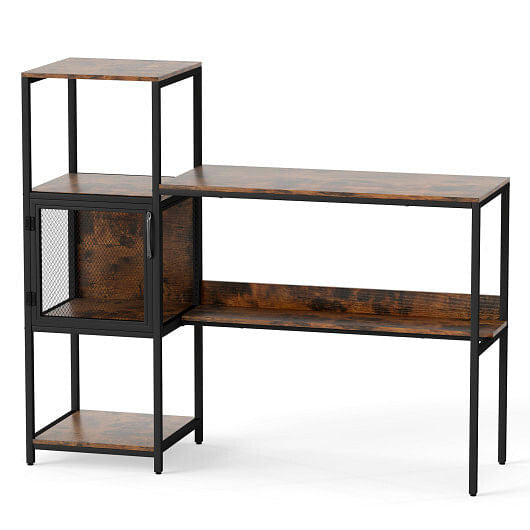 Computer Desk with Bookshelf Home Office Desk with Storage Cabinet and Shelves-Rustic Brown-4