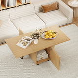 Foldable Coffee Table with Storage Cabinet Extendable Center Table-Oak-0
