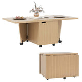 Foldable Coffee Table with Storage Cabinet Extendable Center Table-Oak-1