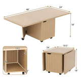 Foldable Coffee Table with Storage Cabinet Extendable Center Table-Oak-2