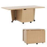 Foldable Coffee Table with Storage Cabinet Extendable Center Table-Oak-3