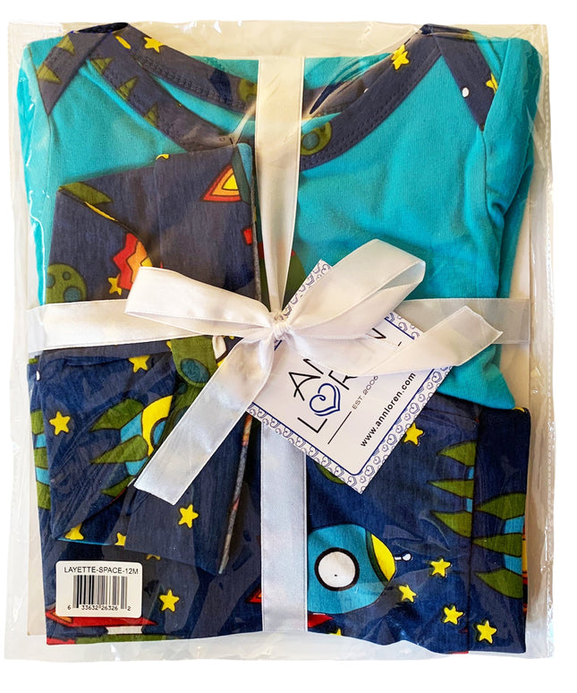 AnnLoren Baby Boys Layette Space Ship Onesie Pants Cap 3pc Gift Set Clothing