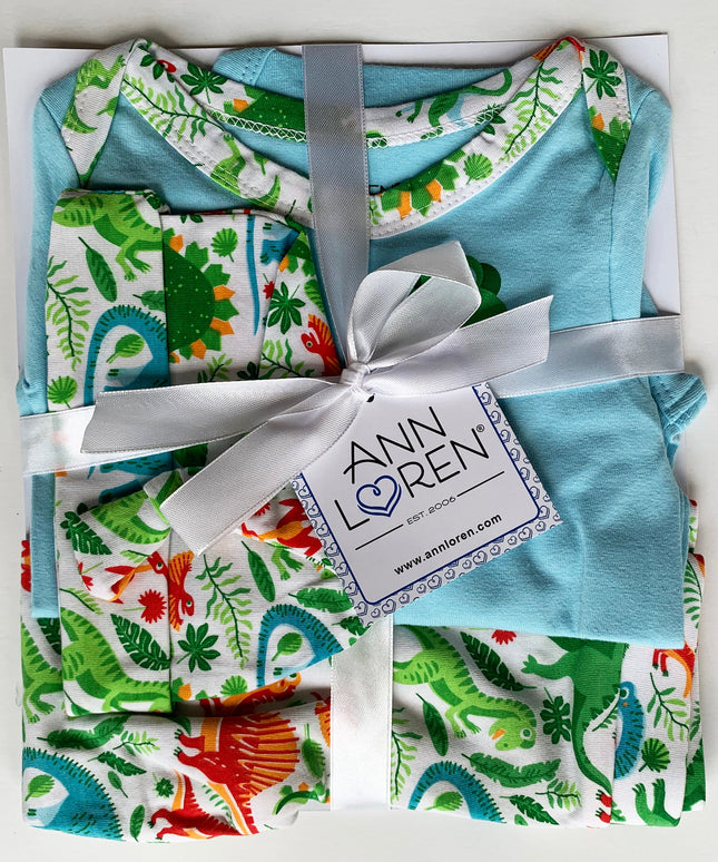 AnnLoren Baby Layette Boys Dinosaur Long Sleeve Onesie Pants Cap 3pc Gift Set