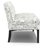 Modern Loveseat Sofa with Off-White Cursive Pattern Upholstery and Black Wood Legs-2