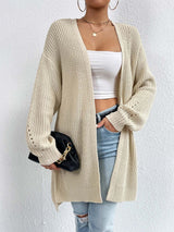 Mid-Length V Neck Knit Cardigan
