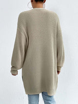 Mid-Length V Neck Knit Cardigan
