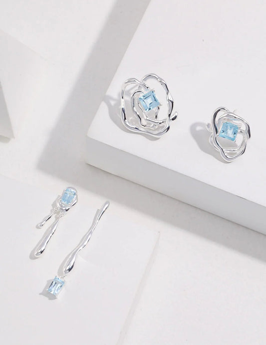 Blue Topaz Statement Earrings-1