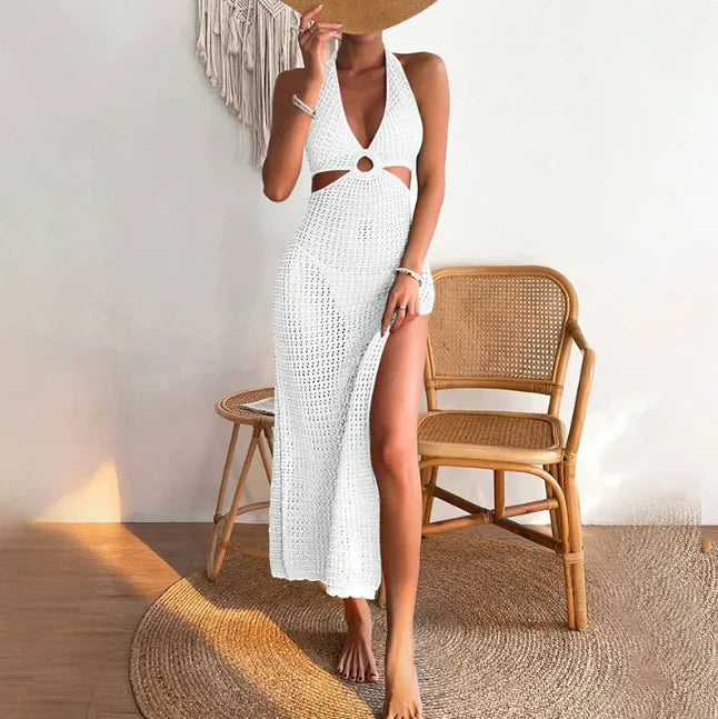 Women's Sexy 70's Style Backless Organza Beach Cover Up Dress