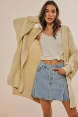 Mid-Length V Neck Knit Cardigan