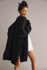 Mid-Length V Neck Knit Cardigan