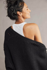 Mid-Length V Neck Knit Cardigan