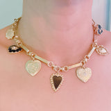 Mixed Heart Charm Necklace – Gold Chain with Elegant Black and Gold Heart Pendants