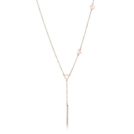 Stainless Steel Rose Goldtone LOVE Necklace-0