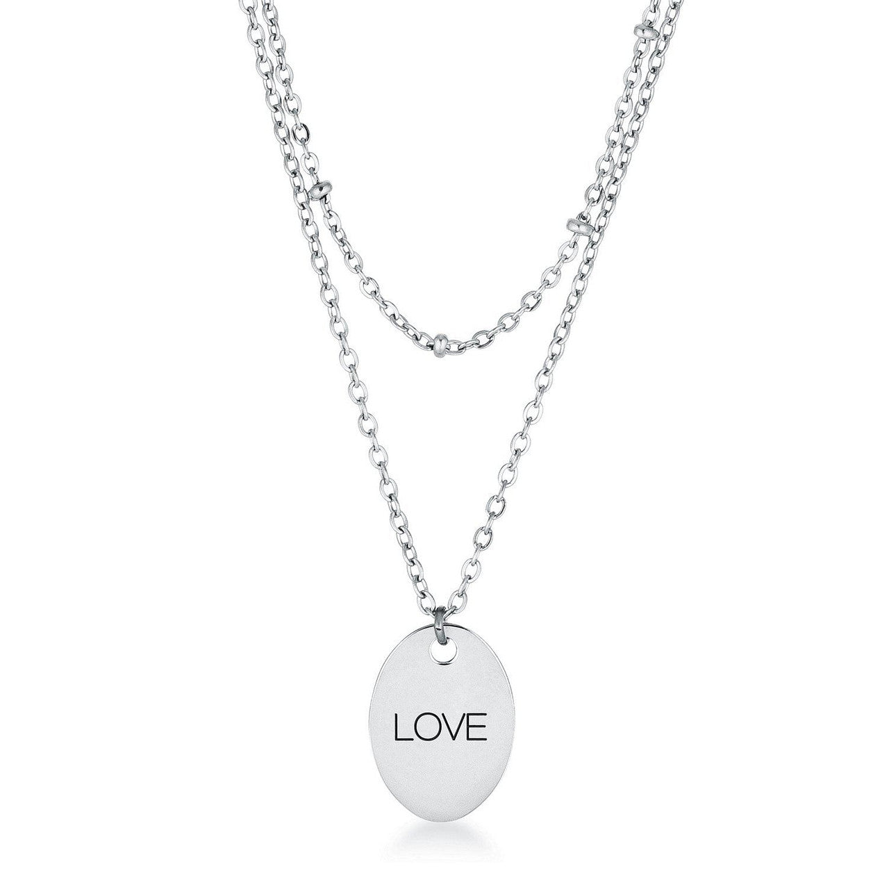 Stainless Steel Double Chain LOVE Necklace-0