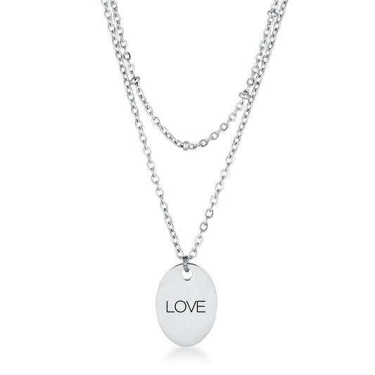 Stainless Steel Double Chain LOVE Necklace-0