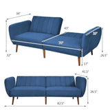 Modern Scandinavian Blue Linen Upholstered Sofa Bed with Wooden Legs-4