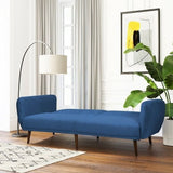 Modern Scandinavian Blue Linen Upholstered Sofa Bed with Wooden Legs-1