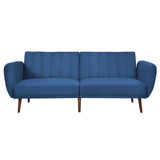 Modern Scandinavian Blue Linen Upholstered Sofa Bed with Wooden Legs-2