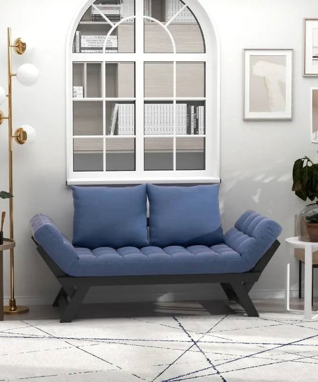 Navy/Black 3 In 1 Convertible Sofa Chaise Lounger Bed with 2 Large Pillows-1