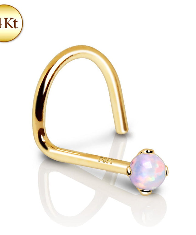 14Kt Yellow Gold Nose Screw with Prong Set Opalite-0