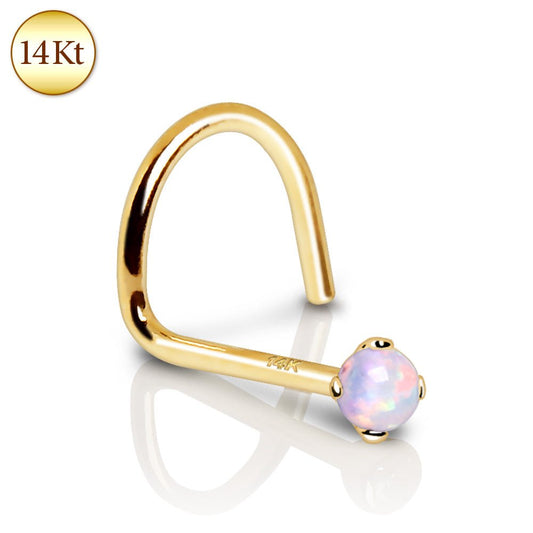 14Kt Yellow Gold Nose Screw with Prong Set Opalite-0