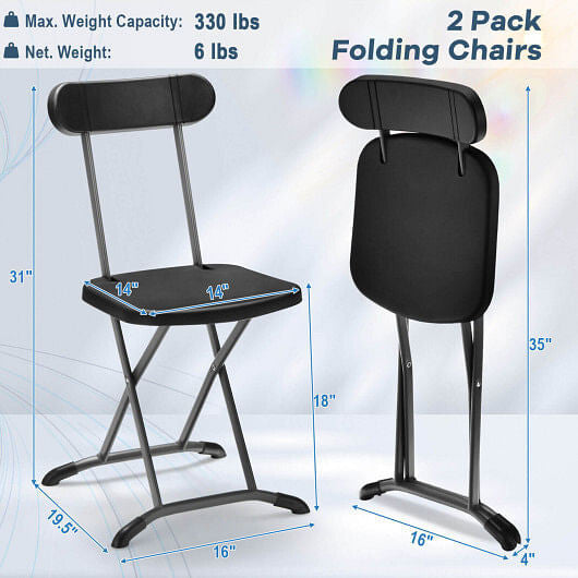 2 Pieces Outdoor Folding Chair Set with Sturdy Frame and Ergonomic Backrest-Black-5