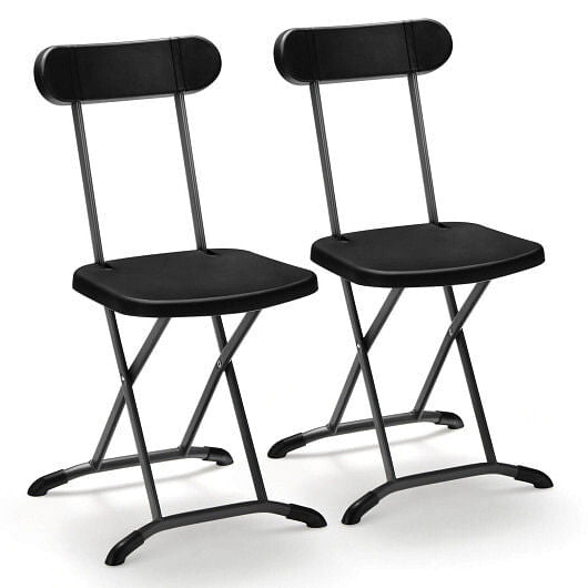 2 Pieces Outdoor Folding Chair Set with Sturdy Frame and Ergonomic Backrest-Black-0