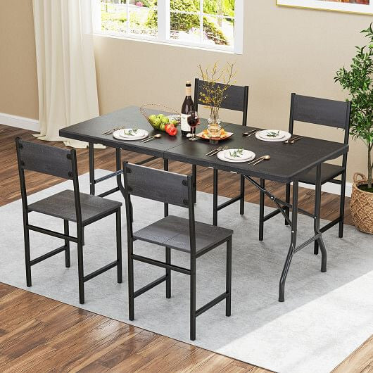 5FT Folding Picnic Table with Wood Grain HDPE Tabletop and  Non-slip Foot Pads-Black-1