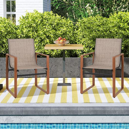 Outdoor Dining Chairs with Breathable Seat and Backrest Set of 2-Brown-0