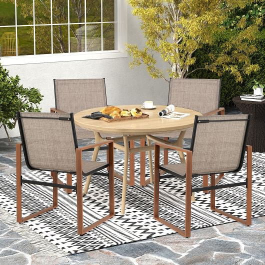 Outdoor Dining Chairs with Breathable Seat and Backrest Set of 2-Brown-1