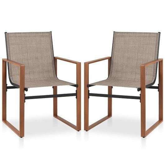 Outdoor Dining Chairs with Breathable Seat and Backrest Set of 2-Brown-9