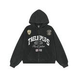 Spring New American College Style Retro Washed Hoodie Coat Cardigan Zipper Sweater