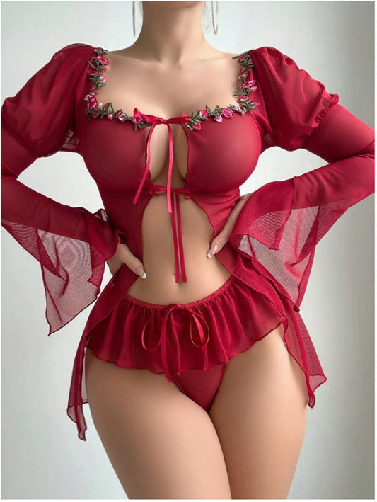 Supply Sexy Hollow Out Cutout Lace Thin Transparent Mesh Skirt Sexy Lingerie