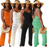 Sexy Knitted Geometric Cut-out Backless Jumpsuit