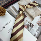 Men's Ties Retro Coffee Color Orange Red Striped Tie Hand Hit 8CM