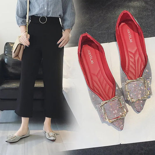 Classic Glam Pointed Toe Rhinestone Flat Shoes