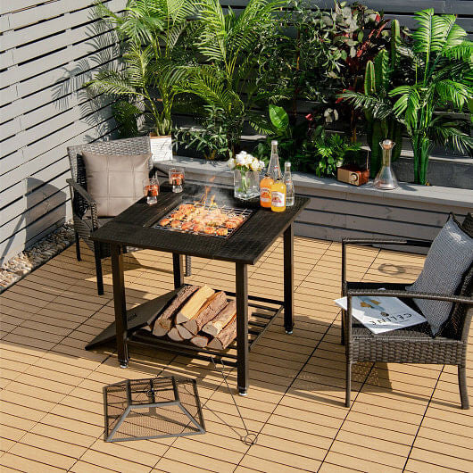 31 Inch Outdoor Fire Pit Dining Table with Cooking BBQ Grate-1