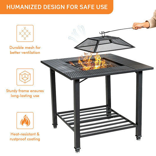 31 Inch Outdoor Fire Pit Dining Table with Cooking BBQ Grate-2