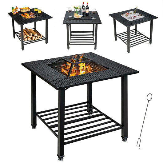 31 Inch Outdoor Fire Pit Dining Table with Cooking BBQ Grate-0